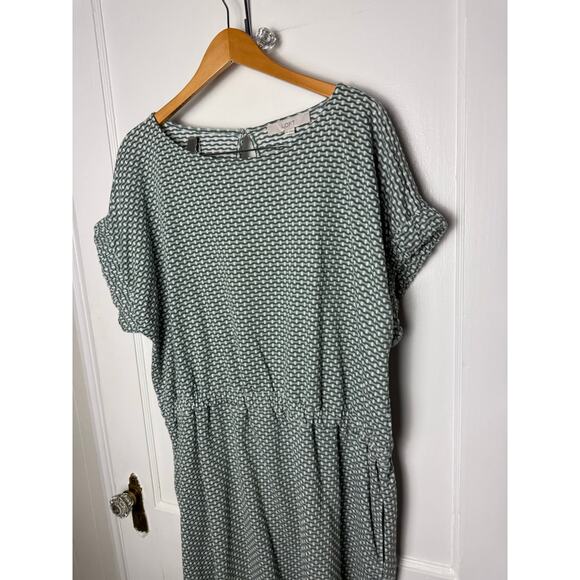Loft Mini Geo Pocket Tee Green Lattice Casual Knit Dress Size XXL NEW Classic - Picture 3 of 9
